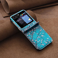 Coque Luxe Cuir et Plastique Housse Etui Mat BF2 pour Samsung Galaxy Z Flip5 5G Cyan