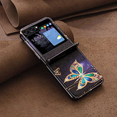 Coque Luxe Cuir et Plastique Housse Etui Mat BF2 pour Samsung Galaxy Z Flip5 5G Noir