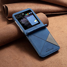 Coque Luxe Cuir et Plastique Housse Etui Mat BF4 pour Samsung Galaxy Z Flip5 5G Bleu