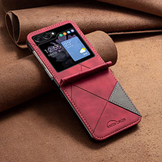 Coque Luxe Cuir et Plastique Housse Etui Mat BF4 pour Samsung Galaxy Z Flip5 5G Rouge