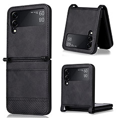 Coque Luxe Cuir et Plastique Housse Etui Mat BY1 pour Samsung Galaxy Z Flip3 5G Noir