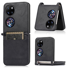 Coque Luxe Cuir et Plastique Housse Etui Mat BY3 pour Huawei Pocket S Noir