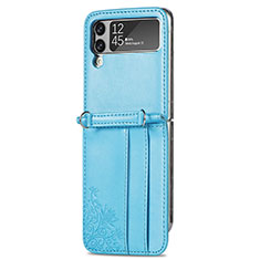 Coque Luxe Cuir et Plastique Housse Etui Mat C01 pour Samsung Galaxy Z Flip4 5G Bleu