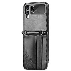 Coque Luxe Cuir et Plastique Housse Etui Mat C01 pour Samsung Galaxy Z Flip4 5G Noir