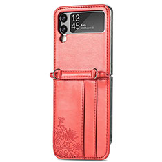 Coque Luxe Cuir et Plastique Housse Etui Mat C01 pour Samsung Galaxy Z Flip4 5G Rouge