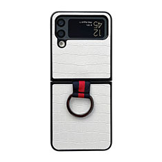 Coque Luxe Cuir et Plastique Housse Etui Mat C02 pour Samsung Galaxy Z Flip4 5G Blanc