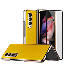 Coque Luxe Cuir et Plastique Housse Etui Mat C02 pour Samsung Galaxy Z Fold3 5G Jaune
