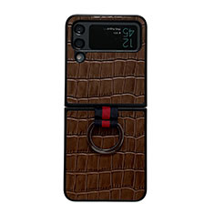 Coque Luxe Cuir et Plastique Housse Etui Mat C06 pour Samsung Galaxy Z Flip4 5G Marron