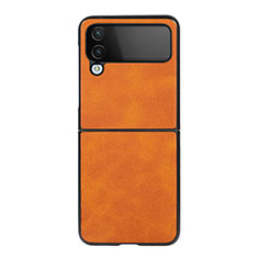 Coque Luxe Cuir et Plastique Housse Etui Mat C07 pour Samsung Galaxy Z Flip4 5G Orange