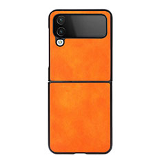 Coque Luxe Cuir et Plastique Housse Etui Mat C09 pour Samsung Galaxy Z Flip4 5G Orange