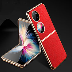 Coque Luxe Cuir et Plastique Housse Etui Mat GS1 pour Huawei P60 Pocket Rouge