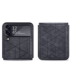 Coque Luxe Cuir et Plastique Housse Etui Mat H01 pour Samsung Galaxy Z Flip4 5G Noir