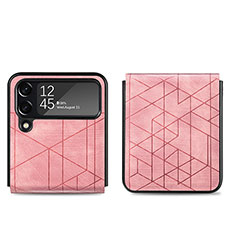 Coque Luxe Cuir et Plastique Housse Etui Mat H01 pour Samsung Galaxy Z Flip4 5G Or Rose