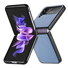 Coque Luxe Cuir et Plastique Housse Etui Mat H02 pour Samsung Galaxy Z Flip4 5G Bleu