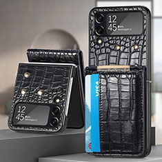 Coque Luxe Cuir et Plastique Housse Etui Mat H04 pour Samsung Galaxy Z Flip4 5G Noir