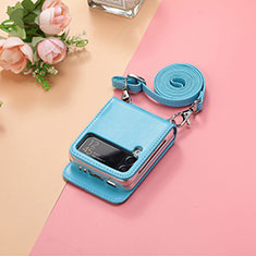 Coque Luxe Cuir et Plastique Housse Etui Mat H05 pour Samsung Galaxy Z Flip3 5G Bleu