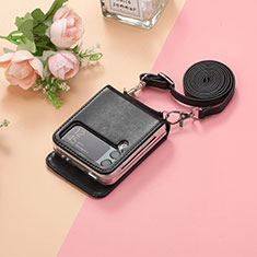 Coque Luxe Cuir et Plastique Housse Etui Mat H05 pour Samsung Galaxy Z Flip3 5G Noir