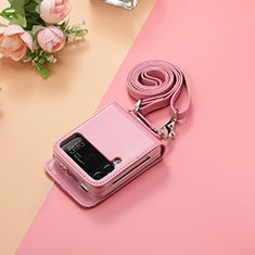Coque Luxe Cuir et Plastique Housse Etui Mat H05 pour Samsung Galaxy Z Flip3 5G Or Rose