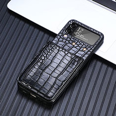 Coque Luxe Cuir et Plastique Housse Etui Mat H05 pour Samsung Galaxy Z Flip4 5G Noir