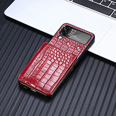 Coque Luxe Cuir et Plastique Housse Etui Mat H05 pour Samsung Galaxy Z Flip4 5G Rouge
