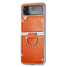 Coque Luxe Cuir et Plastique Housse Etui Mat H08 pour Samsung Galaxy Z Flip4 5G Orange