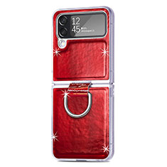 Coque Luxe Cuir et Plastique Housse Etui Mat H08 pour Samsung Galaxy Z Flip4 5G Rouge