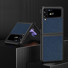 Coque Luxe Cuir et Plastique Housse Etui Mat L03 pour Samsung Galaxy Z Flip4 5G Bleu