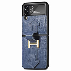 Coque Luxe Cuir et Plastique Housse Etui Mat L05 pour Samsung Galaxy Z Flip3 5G Bleu
