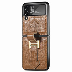 Coque Luxe Cuir et Plastique Housse Etui Mat L05 pour Samsung Galaxy Z Flip3 5G Marron