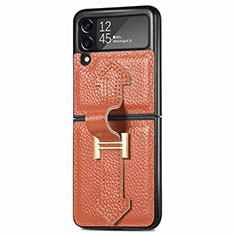 Coque Luxe Cuir et Plastique Housse Etui Mat L05 pour Samsung Galaxy Z Flip3 5G Orange