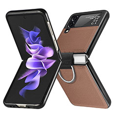 Coque Luxe Cuir et Plastique Housse Etui Mat L06 pour Samsung Galaxy Z Flip3 5G Marron