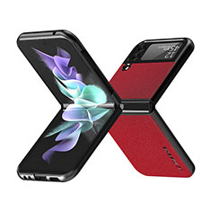 Coque Luxe Cuir et Plastique Housse Etui Mat LC1 pour Samsung Galaxy Z Flip4 5G Rose Rouge