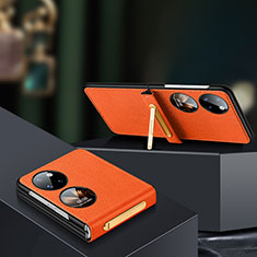 Coque Luxe Cuir et Plastique Housse Etui Mat LD2 pour Huawei Pocket S Orange