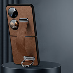 Coque Luxe Cuir et Plastique Housse Etui Mat LD4 pour Huawei P50 Pocket Marron