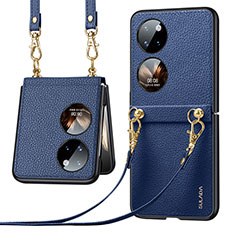 Coque Luxe Cuir et Plastique Housse Etui Mat LD5 pour Huawei P50 Pocket Bleu