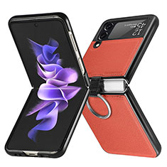 Coque Luxe Cuir et Plastique Housse Etui Mat pour Samsung Galaxy Z Flip3 5G Orange
