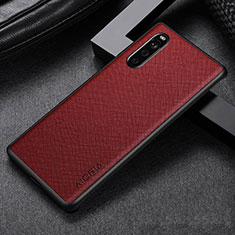Coque Luxe Cuir et Plastique Housse Etui Mat pour Sony Xperia 10 III Lite Rouge