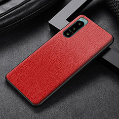 Coque Luxe Cuir et Plastique Housse Etui Mat pour Sony Xperia 5 II Rouge