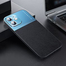 Coque Luxe Cuir et Plastique Housse Etui Mat QC1 pour Apple iPhone 12 Mini Bleu