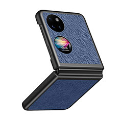 Coque Luxe Cuir et Plastique Housse Etui Mat QH4 pour Huawei P60 Pocket Bleu