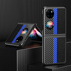 Coque Luxe Cuir et Plastique Housse Etui Mat QH5 pour Huawei Pocket S Bleu