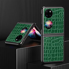 Coque Luxe Cuir et Plastique Housse Etui Mat QH7 pour Huawei Pocket S Vert