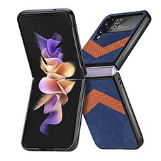 Coque Luxe Cuir et Plastique Housse Etui Mat R03 pour Samsung Galaxy Z Flip4 5G Bleu
