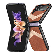 Coque Luxe Cuir et Plastique Housse Etui Mat R03 pour Samsung Galaxy Z Flip4 5G Marron