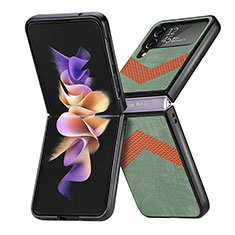 Coque Luxe Cuir et Plastique Housse Etui Mat R03 pour Samsung Galaxy Z Flip4 5G Vert