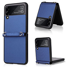 Coque Luxe Cuir et Plastique Housse Etui Mat R04 pour Samsung Galaxy Z Flip3 5G Bleu