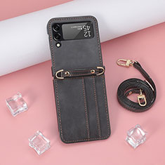 Coque Luxe Cuir et Plastique Housse Etui Mat R06 pour Samsung Galaxy Z Flip3 5G Noir