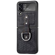 Coque Luxe Cuir et Plastique Housse Etui Mat R07 pour Samsung Galaxy Z Flip4 5G Noir