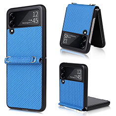 Coque Luxe Cuir et Plastique Housse Etui Mat R08 pour Samsung Galaxy Z Flip3 5G Bleu