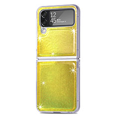 Coque Luxe Cuir et Plastique Housse Etui Mat R08 pour Samsung Galaxy Z Flip4 5G Jaune